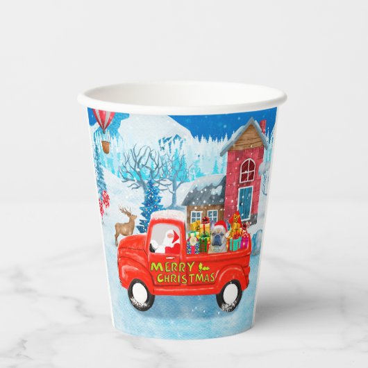クリスマスフランスのデリバリートラック雪のブルドッグ 紙コップ (正面)