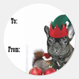 クリスマスフランスのブルドッグギフトラベルシール ラウンドシール