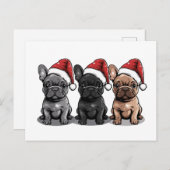 クリスマスフランスのブルドッグサンタドッグ シーズンポストカード (正面/裏面)