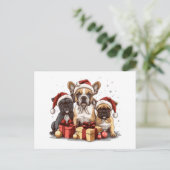 クリスマスフランスのブルドッグスサンタハット シーズンポストカード (スタンド正面)