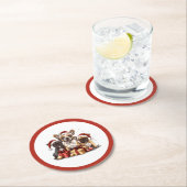 クリスマスフランスのブルドッグスサンタハット ラウンドペーパーコースター (インサイチュ)