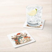 クリスマスフランスのブルドッグトナカイ犬 スクエアペーパーコースター (インサイチュ)