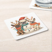 クリスマスフランスのブルドッグトナカイ犬 スクエアペーパーコースター (アングル)