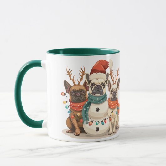 クリスマスフランスのブルドッグトナカイ犬 マグカップ (左)
