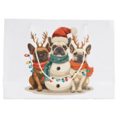 クリスマスフランスのブルドッグトナカイ犬 ラージペーパーバッグ (裏面)