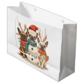 クリスマスフランスのブルドッグトナカイ犬 ラージペーパーバッグ (正面アングル)