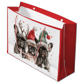 クリスマスフランスのブルドッグトナカイ犬 ラージペーパーバッグ (正面アングル)