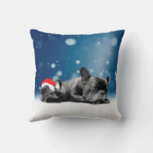 クリスマスフランスのブルドッグパピーススノーサンタハット クッション (裏面)