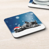 クリスマスフランスのブルドッグパピーススノーサンタハット コースター (左側)