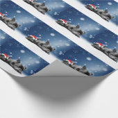 クリスマスフランスのブルドッグパピーススノーサンタハット ラッピングペーパー (角)