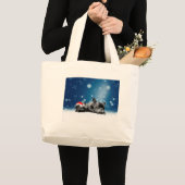 クリスマスフランスのブルドッグパピーススノーサンタハット ラージトートバッグ (正面(商品))