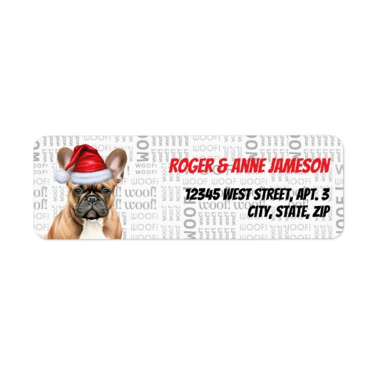 クリスマスフランスのブルドッグ恋人の休日のアドレス ラベル (正面)