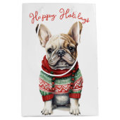 クリスマスフランスのブルドッグ犬 ミディアムペーパーバッグ (正面)