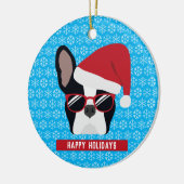 クリスマスフランスのブルドッグ セラミックオーナメント (左)