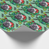 クリスマスフランスのライト付きブルドッグ ラッピングペーパー (角)