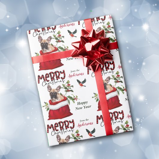 クリスマスフランスの抱き枕でブルドッグ ラッピングペーパー