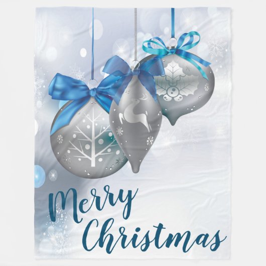 クリスマスフリーススローオーナメント冬のスノーフレーク フリースブランケット (正面)