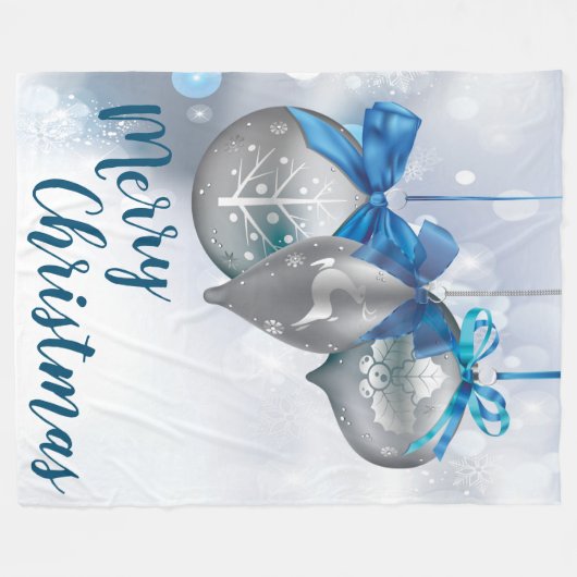 クリスマスフリーススローオーナメント冬のスノーフレーク フリースブランケット (正面(横))