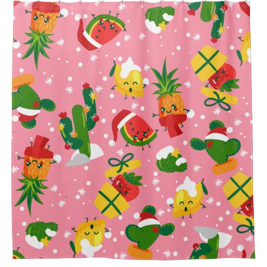 クリスマスフルーツいちごスイレモン シャワーカーテン (正面)