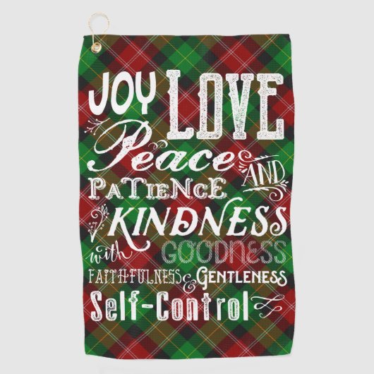 クリスマスフルーツ・オブ・ザ・スピリットタイポグラフィタータンチェック ゴルフタオル (正面)