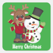 クリスマスフレンドズホリデーグリーンステッカー スクエアシール (正面)