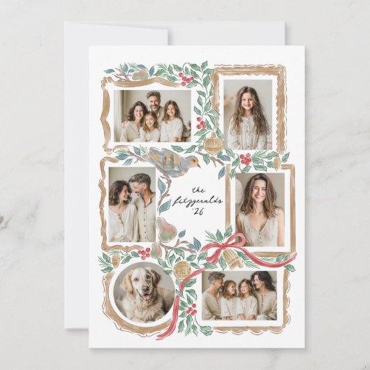 クリスマスフレームと植物コラージュ シーズンカード (正面)