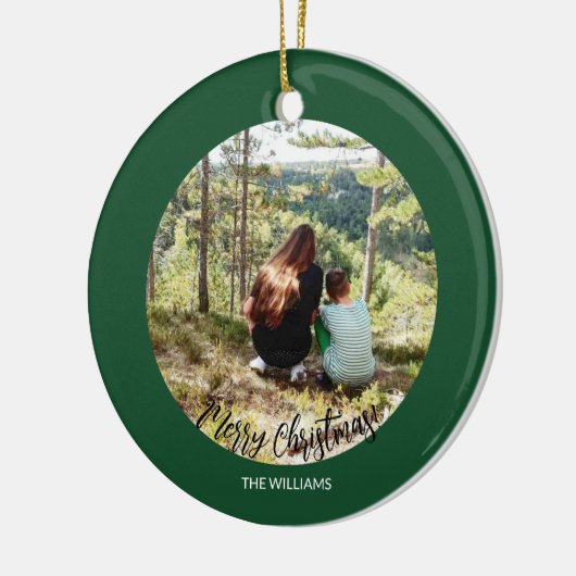 クリスマスフレームのフォトフォレストグリーン セラミックオーナメント (左)