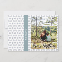 クリスマスフレーム付きファミリーフォトホワイトブルー シーズンカード