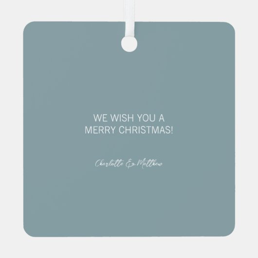 クリスマスフレーム写真スノーフレーク白ブルー メタルオーナメント (裏面)