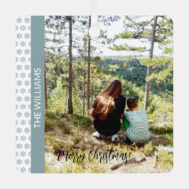 クリスマスフレーム写真スノーフレーク白ブルー メタルオーナメント