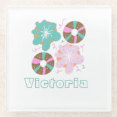 クリスマスフロストドナッツピンクのドードル ガラスコースター (正面)