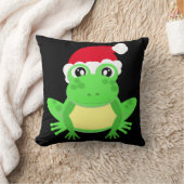 クリスマスフロッグサンタハットノベルティおもしろいブラック クッション (ブランケット)