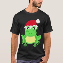 クリスマスフロッグサンタハットノベルティおもしろいブラック Tシャツ