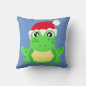 クリスマスフロッグサンタハットノベルティおもしろいブルー クッション (裏面)