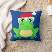 クリスマスフロッグサンタハットノベルティおもしろいブルー クッション (ブランケット)