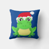 クリスマスフロッグサンタハットノベルティおもしろいブルー クッション (裏面)
