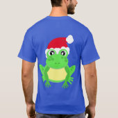 クリスマスフロッグサンタハットノベルティおもしろいブルー Tシャツ (裏面)