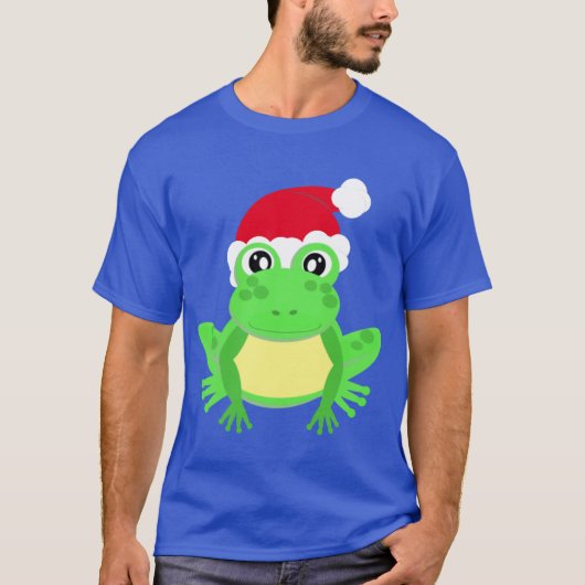 クリスマスフロッグサンタハットノベルティおもしろいブルー Tシャツ (正面)