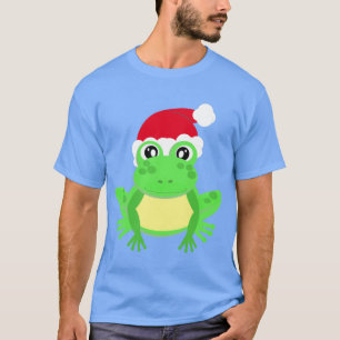 クリスマスフロッグサンタハットノベルティおもしろいブルー Tシャツ