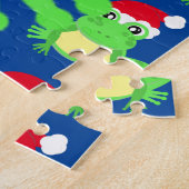 クリスマスフロッグサンタハットパターンブルーノベルティ ジグソーパズル (側面)