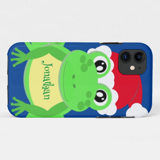 クリスマスフロッグサンタハットブルーノベルティ Case-Mate iPhoneケース (裏面(横))