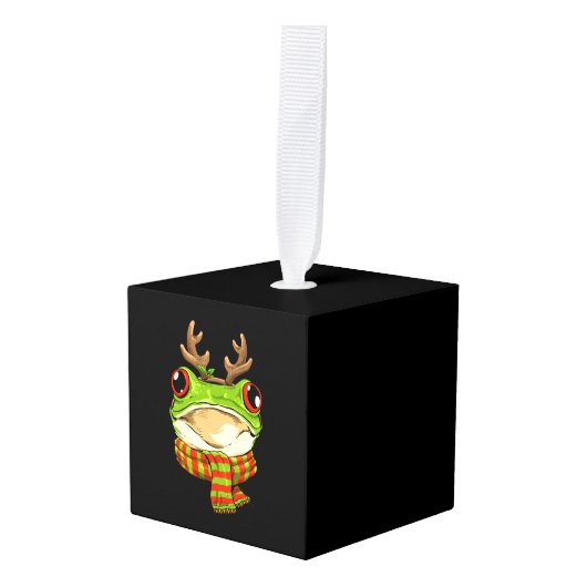 クリスマスフロッグトートサンタ節トナカイクリスマス キューブオーナメント (正面アングル)