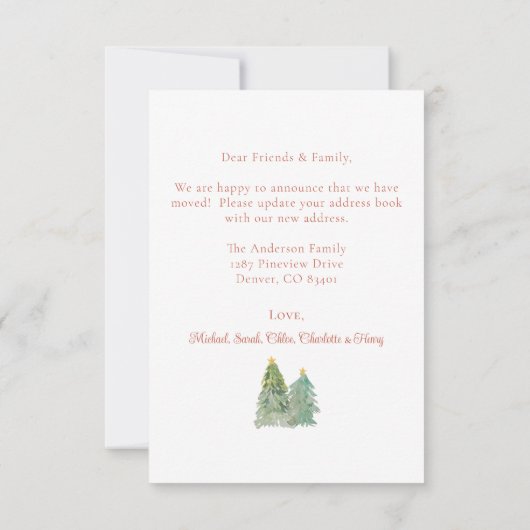 クリスマスフロントドアの休日の引越し告知 招待状 (裏面)