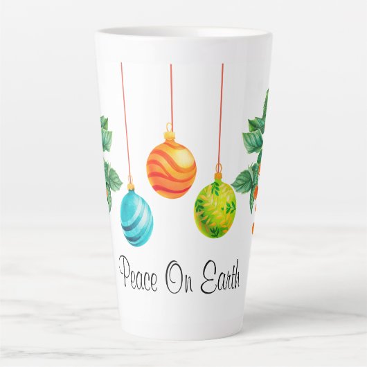 クリスマスフローラとオーナメント カフェラテマグ (正面)