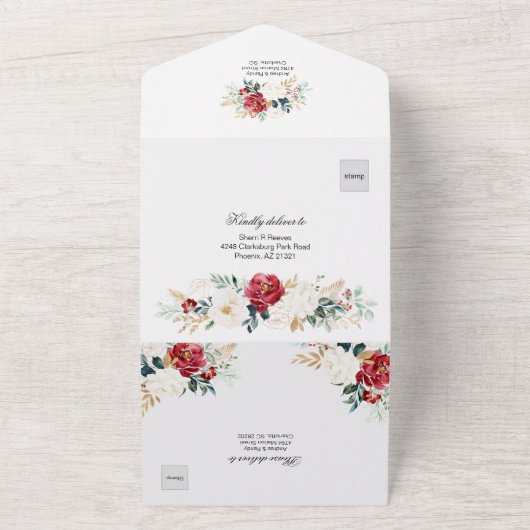 クリスマスフローラのシーズン結婚したは オールインワン招待状 (外側)