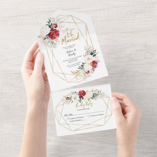 クリスマスフローラのシーズン結婚したは オールインワン招待状 (貼ってはがせる)