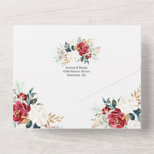 クリスマスフローラのシーズン結婚したは オールインワン招待状 (裏面)