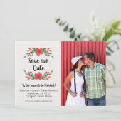 クリスマスフローラの休日の日付を保存する写真カード セーブザデート (スタンド正面)