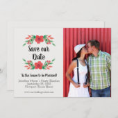 クリスマスフローラの休日の日付を保存する写真カード セーブザデート (正面/裏面)