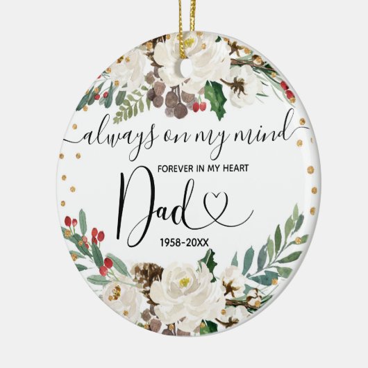 クリスマスフローラの愛する記憶のパパ金ゴールド セラミックオーナメント (左)